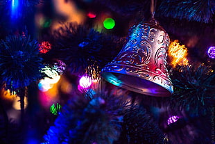 closeup photography of Christmas tree with string lights turned on