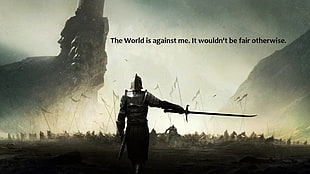 man in armor holding sword digital wallpaper