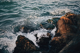 brown rock formation, Rocks, Sea, Surf HD wallpaper