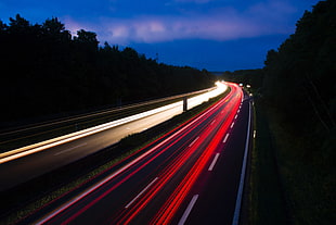 time lapse photography, Road, Turn, Light