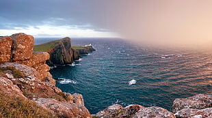 landscape photography of sea bay HD wallpaper