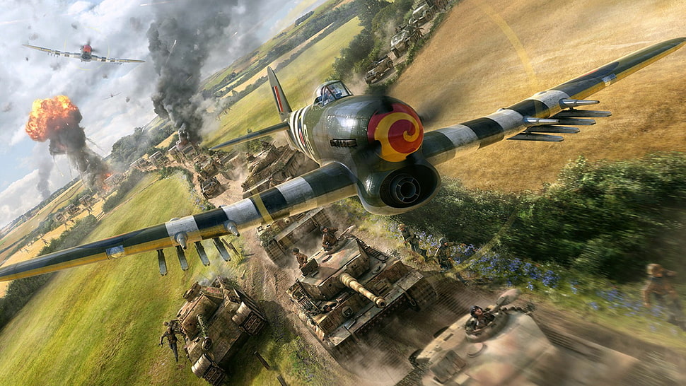 tanks and biplanes digital wallpaper, World War II, airplane, aircraft, Hawker Typhoon HD wallpaper