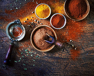 assorted-color sands, spices