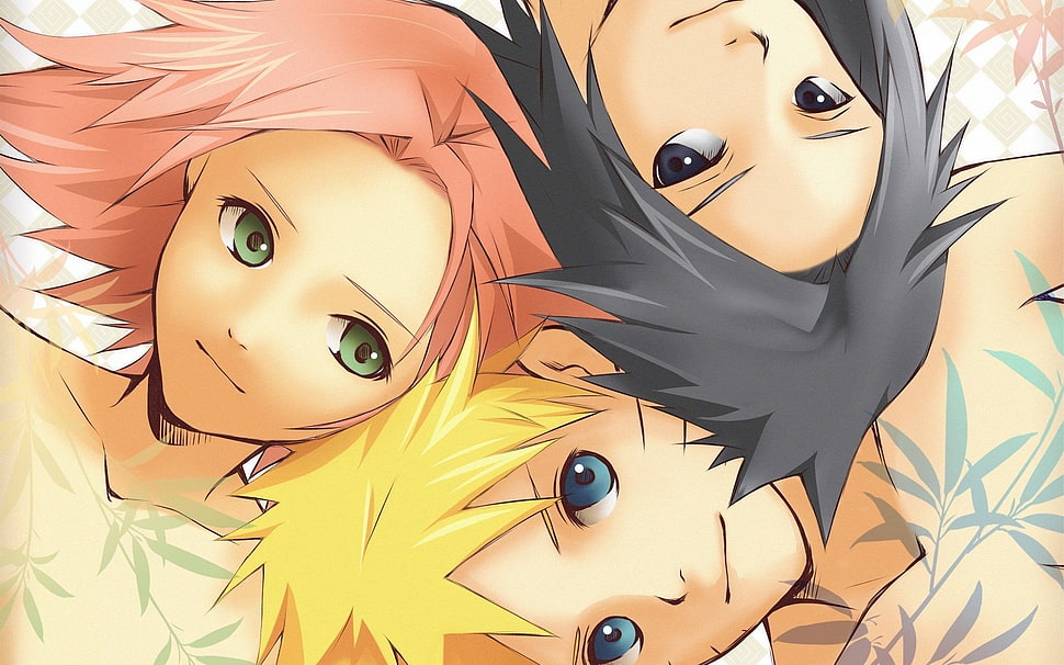 Naruto, Sakura, Sasuke from Naruto illustration HD wallpaper