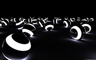 black and white ball toys, abstract, render, balls, digital art HD wallpaper