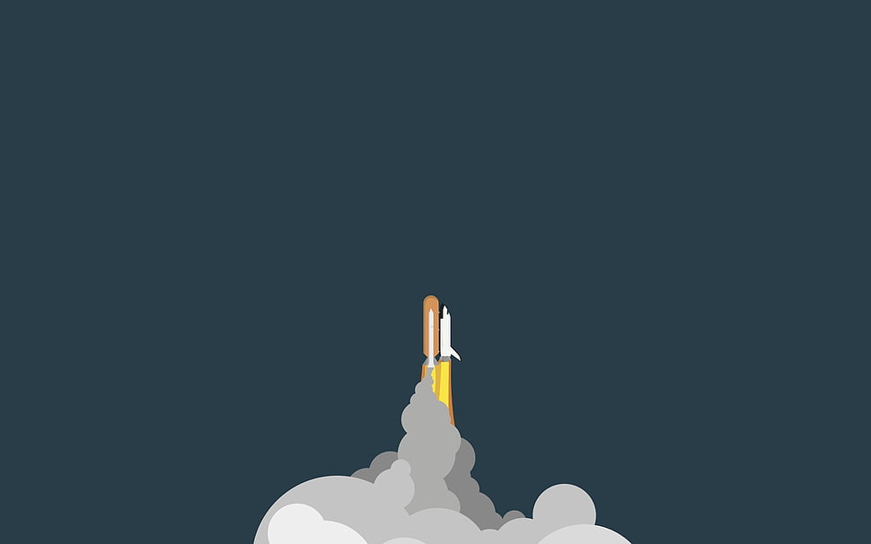 rocket launching animated illustration, spaceship, simple, space shuttle, drawing HD wallpaper