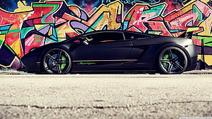 black Lamborghini supercar, car, Lamborghini, black cars, graffiti