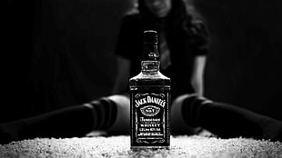 Jack Daniel's whiskey bottle, white, black, Jack Daniel's, alcohol