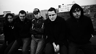 greyscale photograph of band