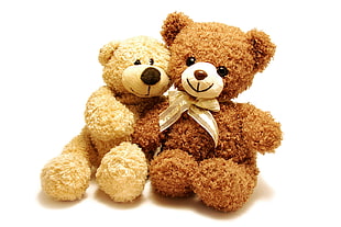 two beige and brown fleece teddy bears
