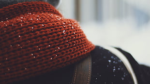 red knit scarf, macro, scarf HD wallpaper