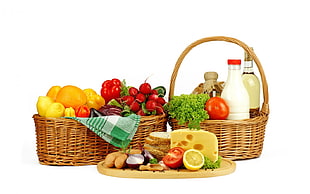 assorted fruits in baskets
