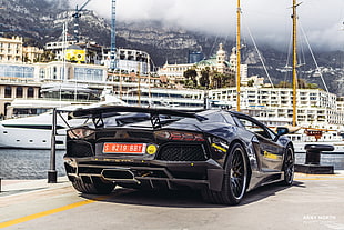 black Lamborghini Aventador coupe, car, black cars, Arny North, Lamborghini Aventador LP700-4 Roadster