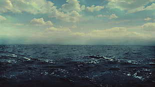 blue ocean, water, clouds, nature, sea