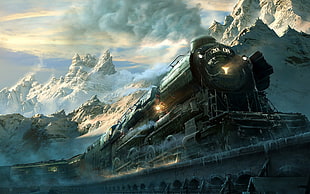 black steam train wallpaper, landscape, train, railway, mountains