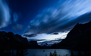 lake surrounded by mountains, sky, night, nature, mountains