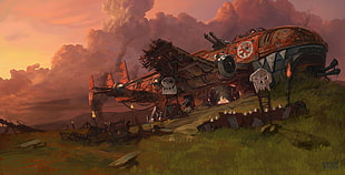 brown and gray spaceship illustration, Warhammer 40,000, orks, wreck, ruin