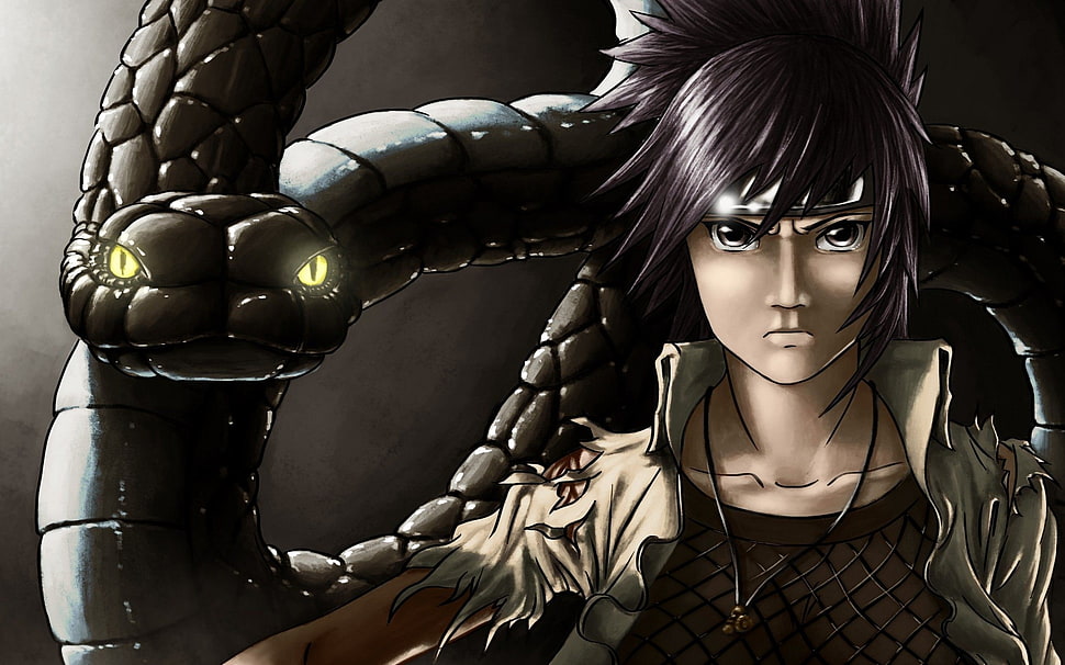 purple hair male character, anime, Naruto Shippuuden, snake, Kunoichi HD wallpaper
