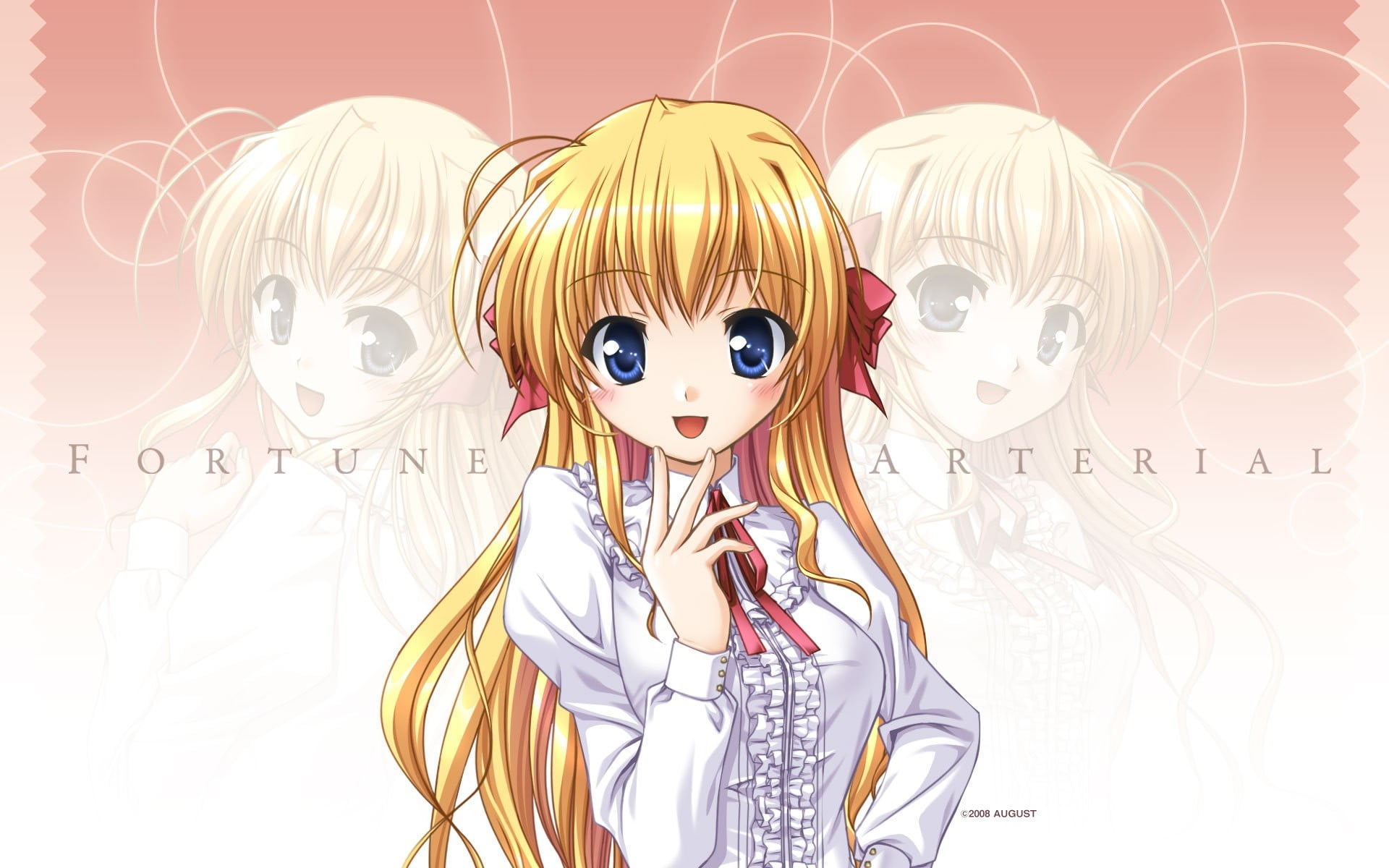 blond-haired female anime character in white long-sleeved dress