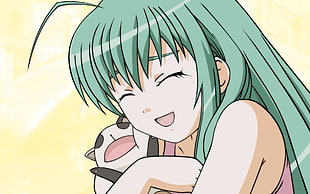 green-haired anime girl illustration