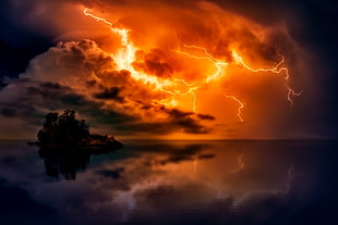 lightning photography during night time HD wallpaper