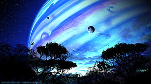 silhouette of trees, space, planet, Avatar, digital art HD wallpaper