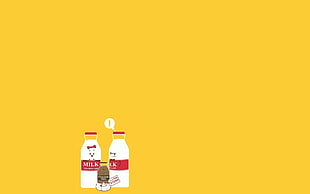 two milk bottles in yellow background vector illustration