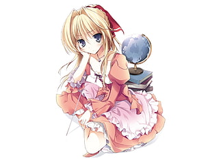 female anime character with pink dress and red headband