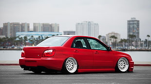 red sedan, Stance, Subaru Impreza , Subaru, Long Beach HD wallpaper