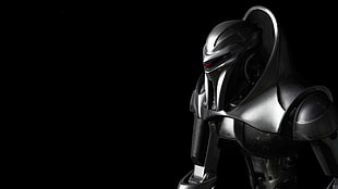 gray robot character wallpaper, render, digital art, black background, Battlestar Galactica