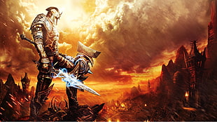 man wearing armor and holding sword weapon wallpaper, Kingdoms of Amalur: Reckoning, computer game, warrior