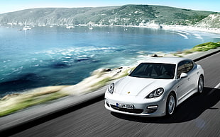 silver sedan, car, motion blur, white cars, Porsche Panamera HD wallpaper