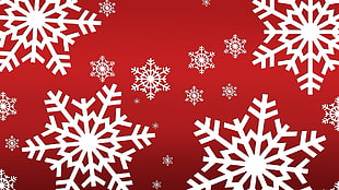 snowflakes on red background, Christmas, anime, snowflakes, red