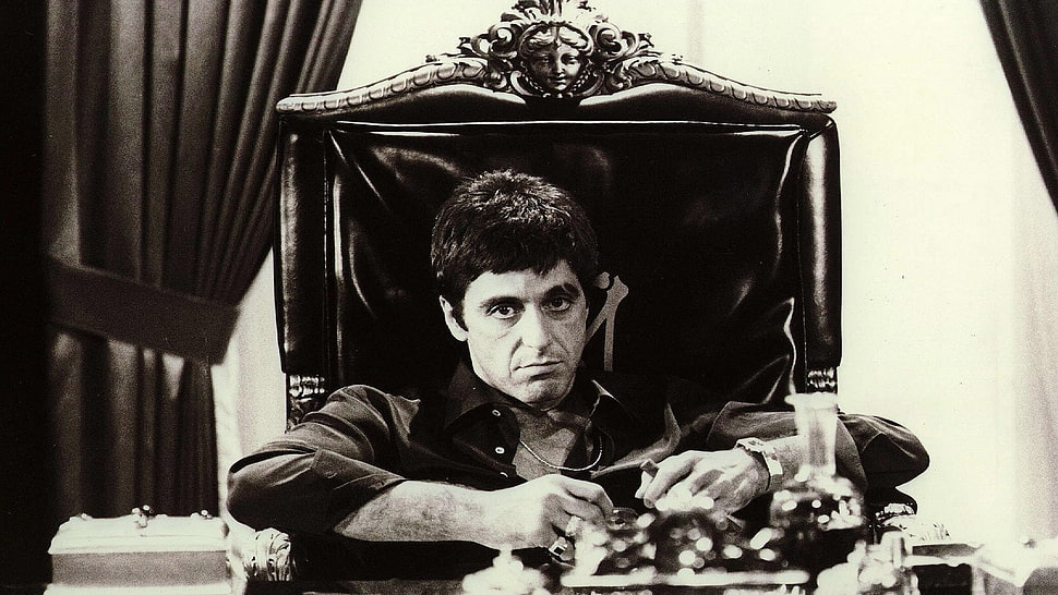 grayscale photography of man collared shirt, Al Pacino, movies, Scarface, actor HD wallpaper