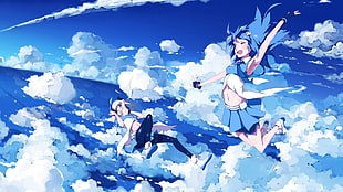 two anime girls in sky