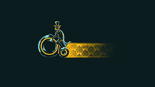 brown and black Penny Farthing bike illustration, abstract, humor, Light Cycle, parody