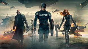 Marvel Fury, Captain America, Black Widow digital wallpaper, Captain America: The Winter Soldier, Black Widow, Marvel Comics, Nick Fury HD wallpaper