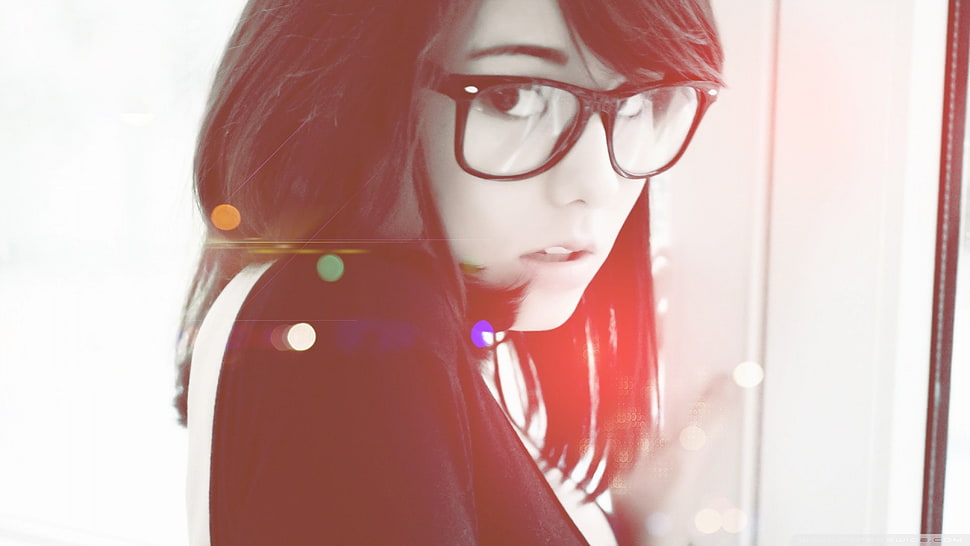 woman wearing eyeglasses with black frames HD wallpaper