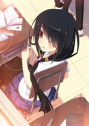black haired girl with white uniform