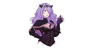 purple and black floral textile, Camilla (Fire Emblem), Fire Emblem, looking at viewer, purple hair