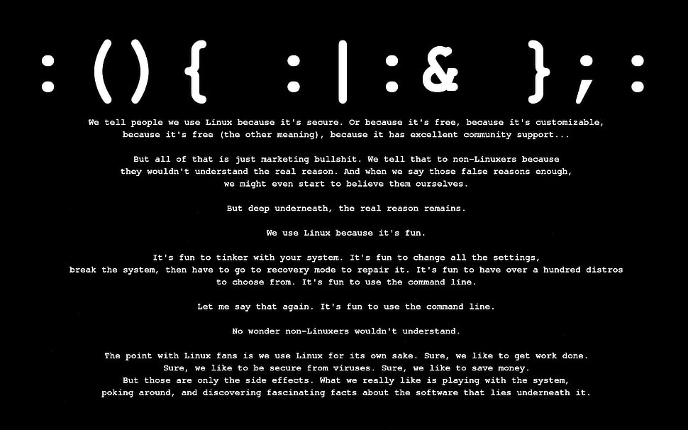 Linux, forkbomb, quote, command lines HD wallpaper