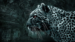 black and white leopard print scarf, animals, digital art