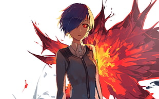 illustration of blue haired girl anime