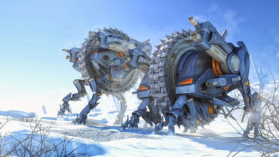 gray and orange robot wallpaper, science fiction, render, digital art HD wallpaper