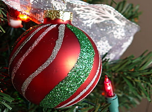 red and green Christmas bauble
