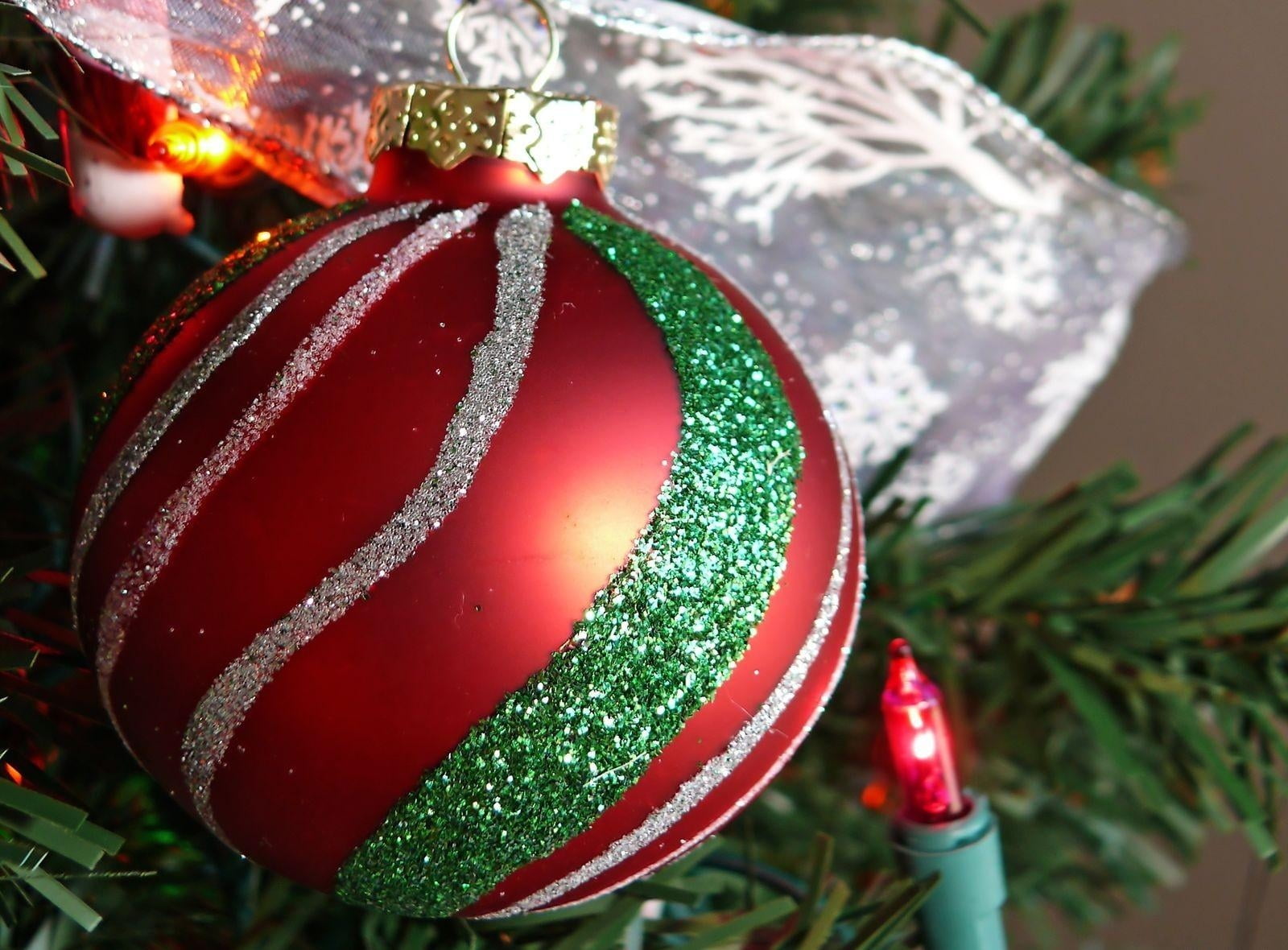 red and green Christmas bauble