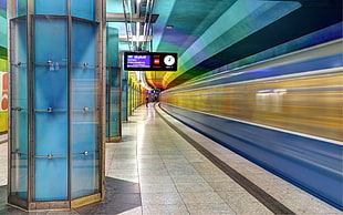 train subway station, subway, clocks, Munich, long exposure