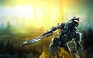 soldier holding rifle illustration, Halo 4