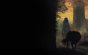 black wolf illustration, spooky, creepy, wolf, Zdzisław Beksiński