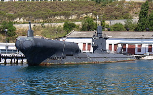 gray submarine, USSR, Project 633RV submarine S-49, military, vehicle